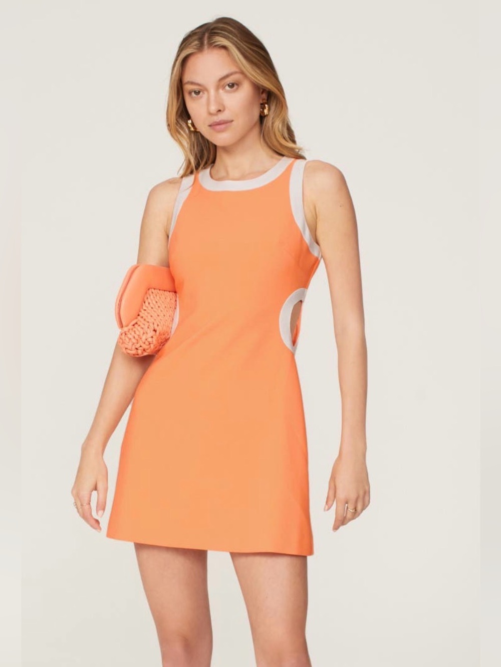 Likely Coral-Orange Mini Shift Dress with Side Cutouts